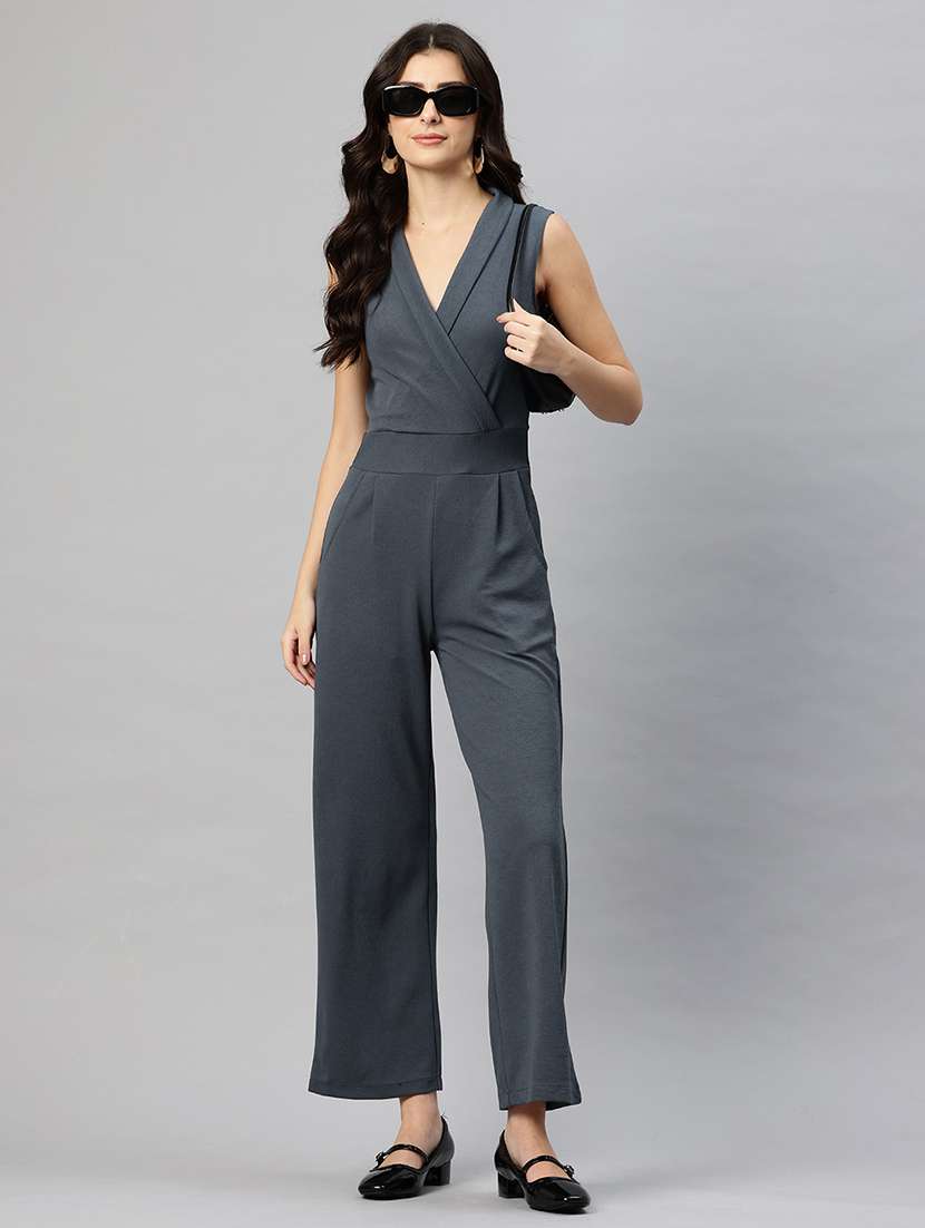 women solid sleeveless full length jumpsuit