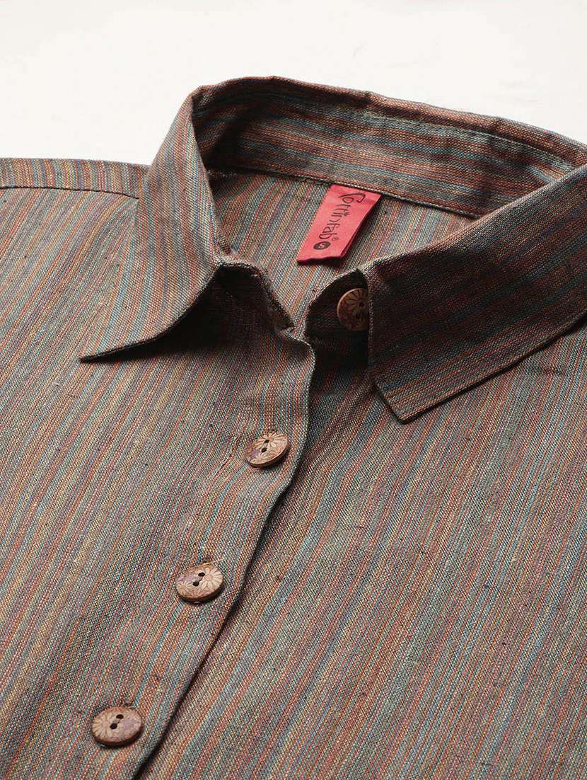 women striped collared short sleeve calf length jumpsuit - 22075467 -  Standard Image - 4