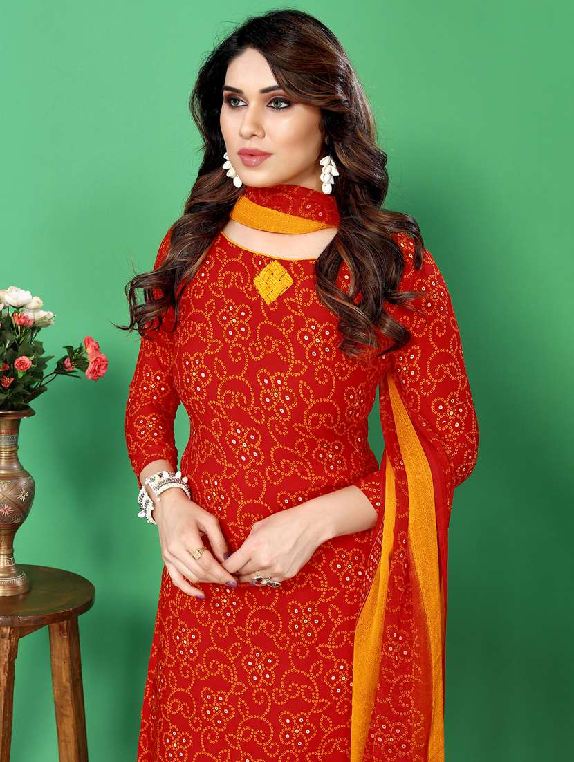 women bandhani printed unstitched suit set - 22075565 -  Standard Image - 1