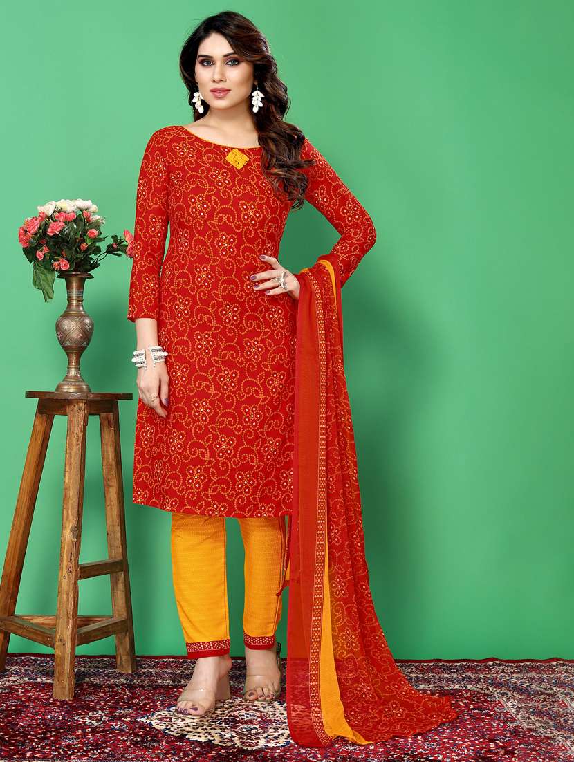women bandhani printed unstitched suit set - 22075565 -  Standard Image - 4