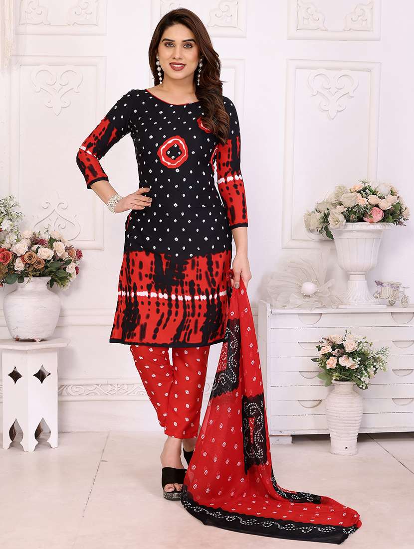 women bandhani printed unstitched suit set - 22075608 -  Standard Image - 1