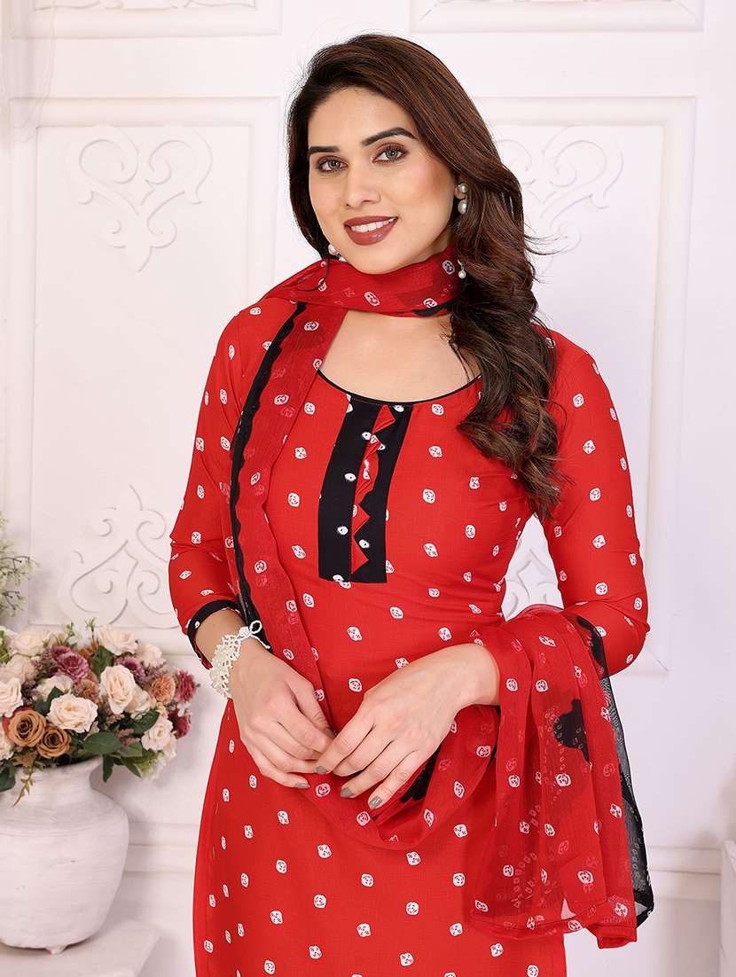 women bandhani printed unstitched suit set - 22075609 -  Standard Image - 4