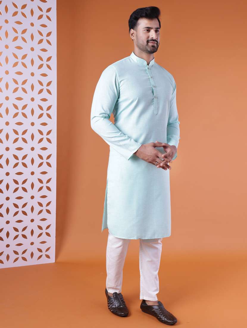 men mandarin neck kurta pyjama ethnic wear set - 22075901 - Standard Image - 4