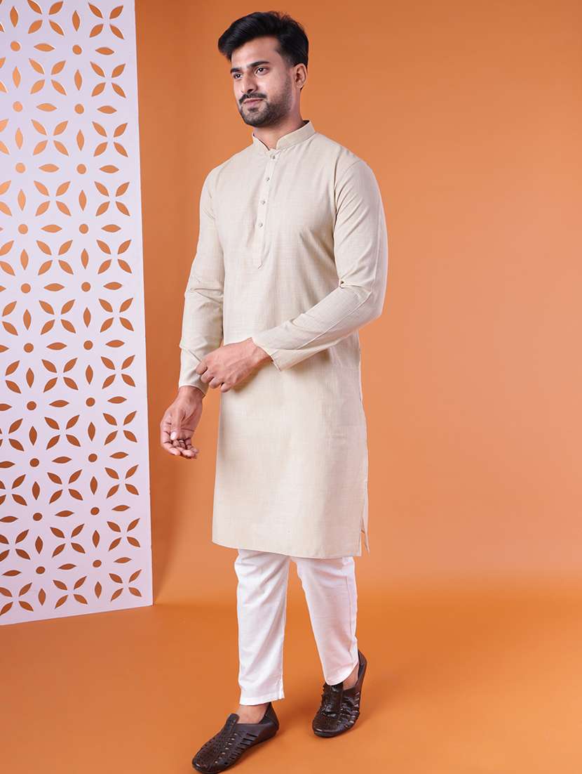 men mandarin neck kurta pyjama ethnic wear set - 22075904 - Standard Image - 1