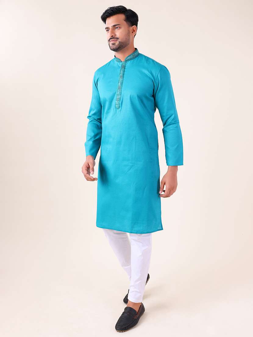 men mandarin neck kurta pyjama ethnic wear set - 22075924 - Standard Image - 1