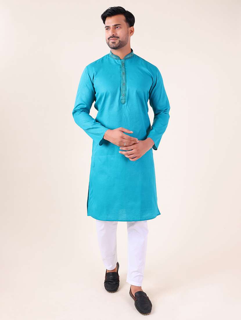 men mandarin neck kurta pyjama ethnic wear set - 22075924 - Standard Image - 4