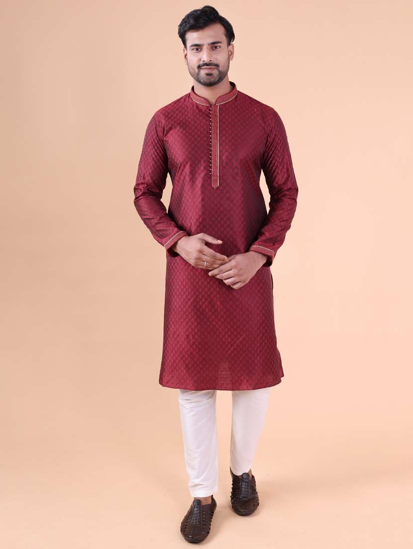 men mandarin neck kurta pyjama ethnic wear set - 22075939 - Standard Image - 1