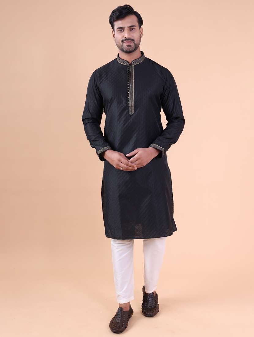 men mandarin neck kurta pyjama ethnic wear set - 22075940 - Standard Image - 1