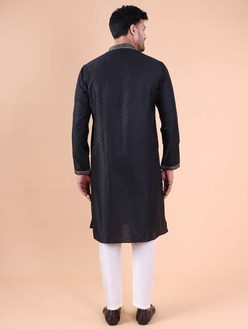 men mandarin neck kurta pyjama ethnic wear set - 22075940 - Standard Image - 4