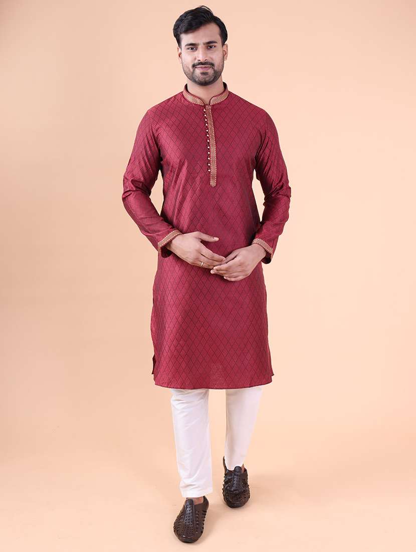 men mandarin neck kurta pyjama ethnic wear set - 22075943 - Standard Image - 1