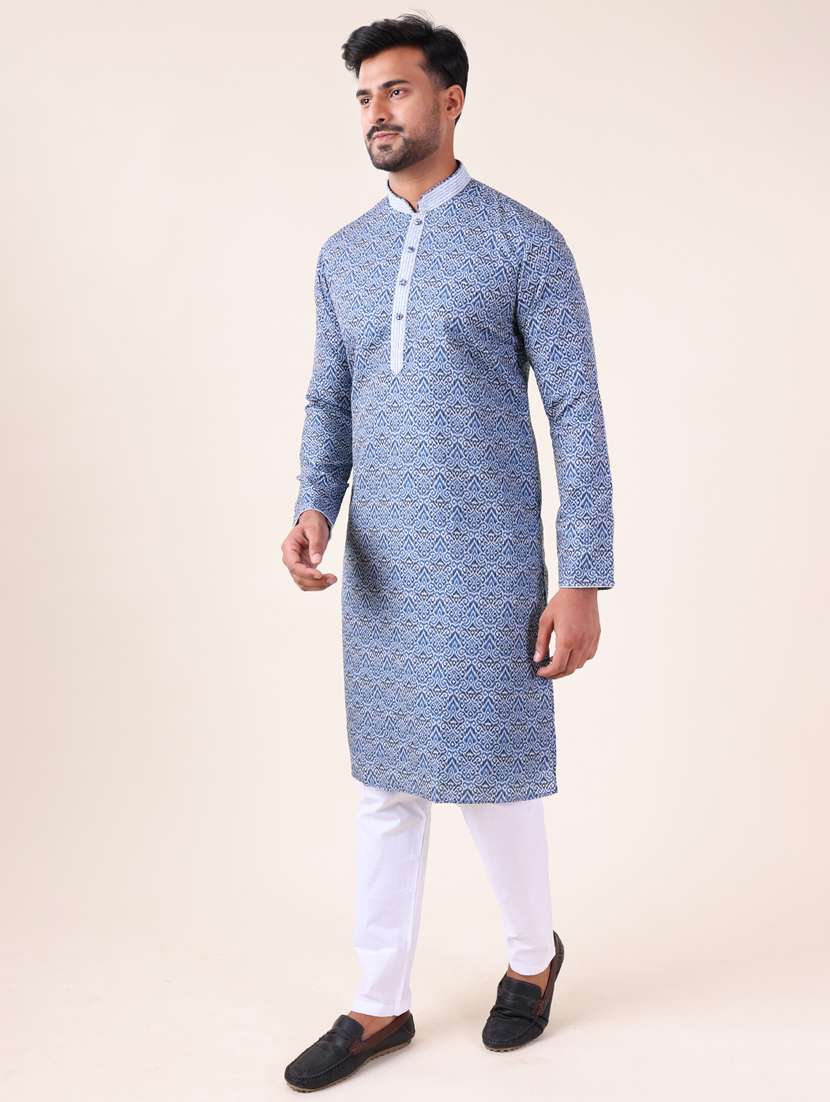 men mandarin neck kurta pyjama ethnic wear set - 22075945 - Standard Image - 1