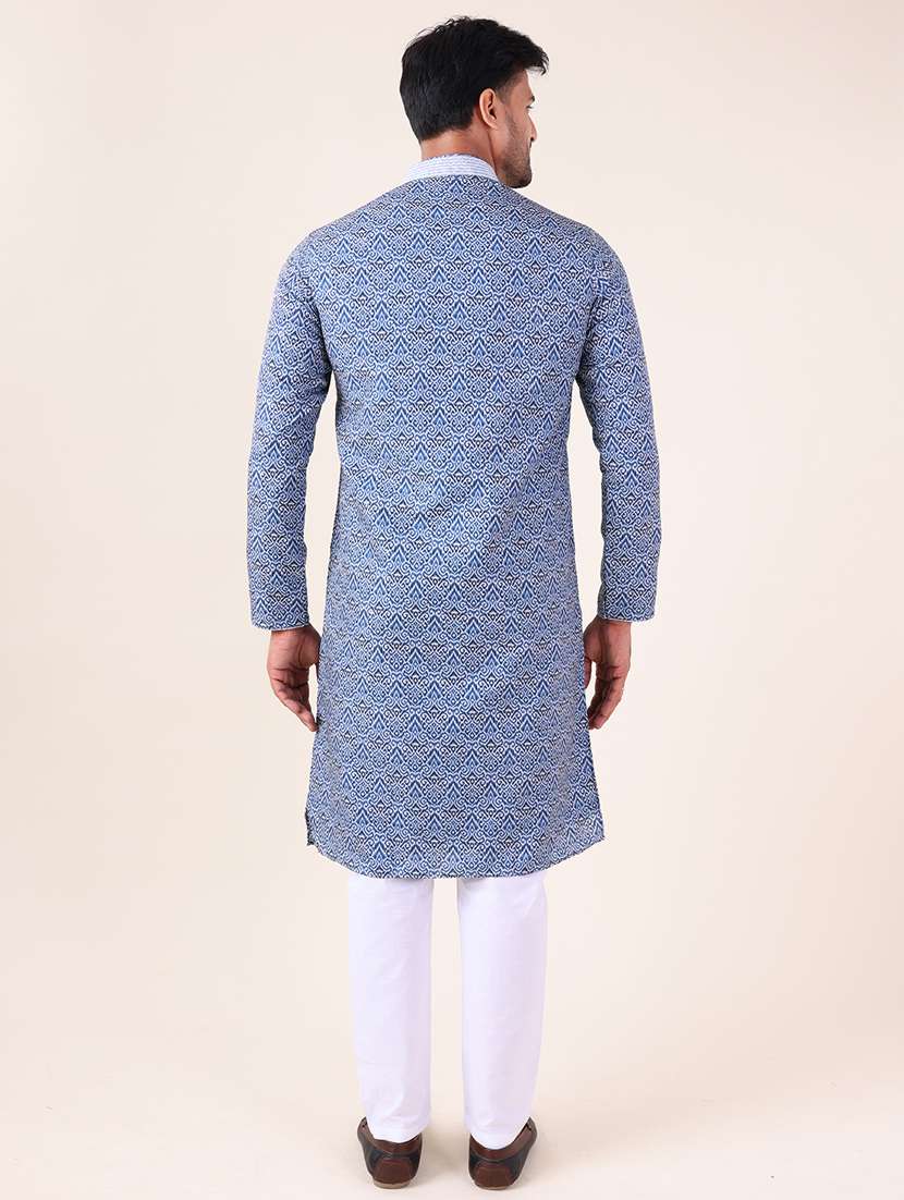 men mandarin neck kurta pyjama ethnic wear set - 22075945 - Standard Image - 4