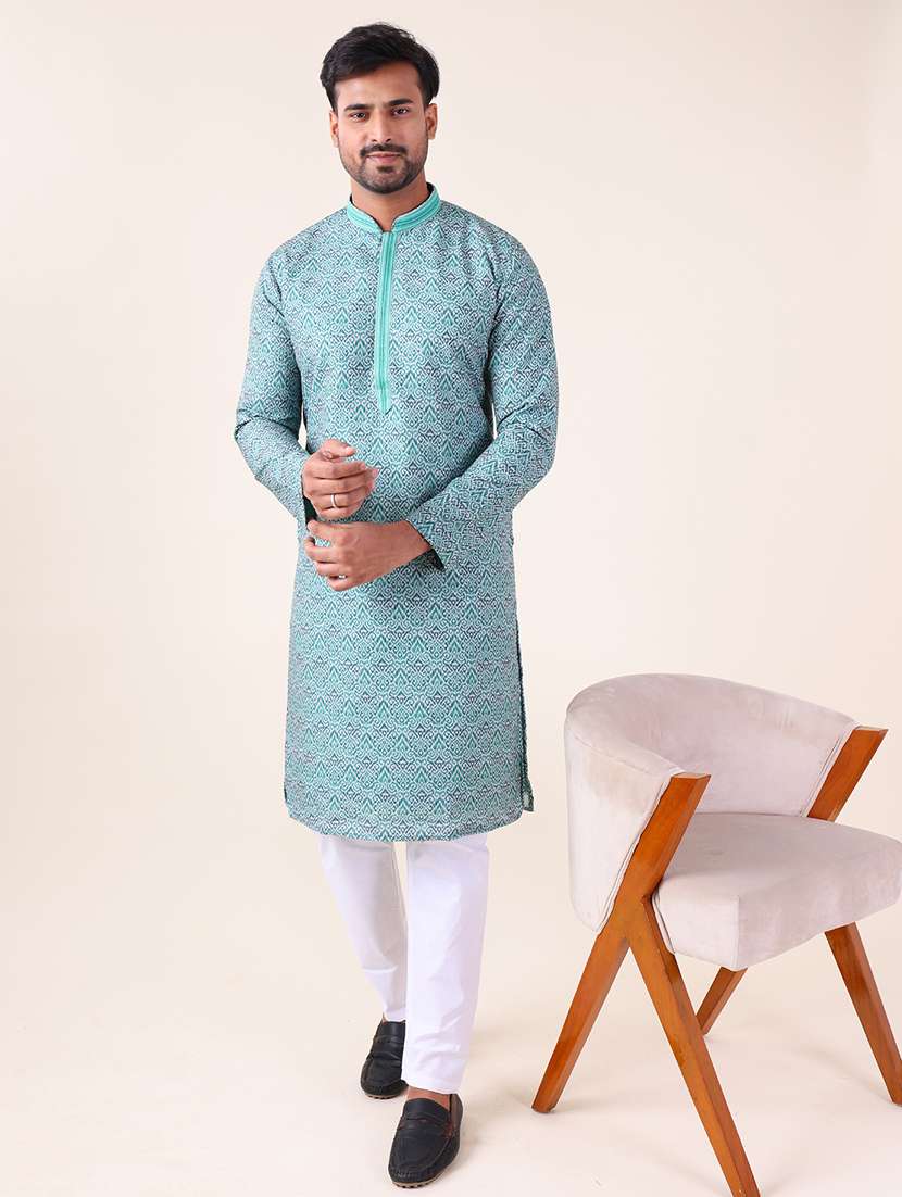 men mandarin neck kurta pyjama ethnic wear set - 22075946 -  Standard Image - 1