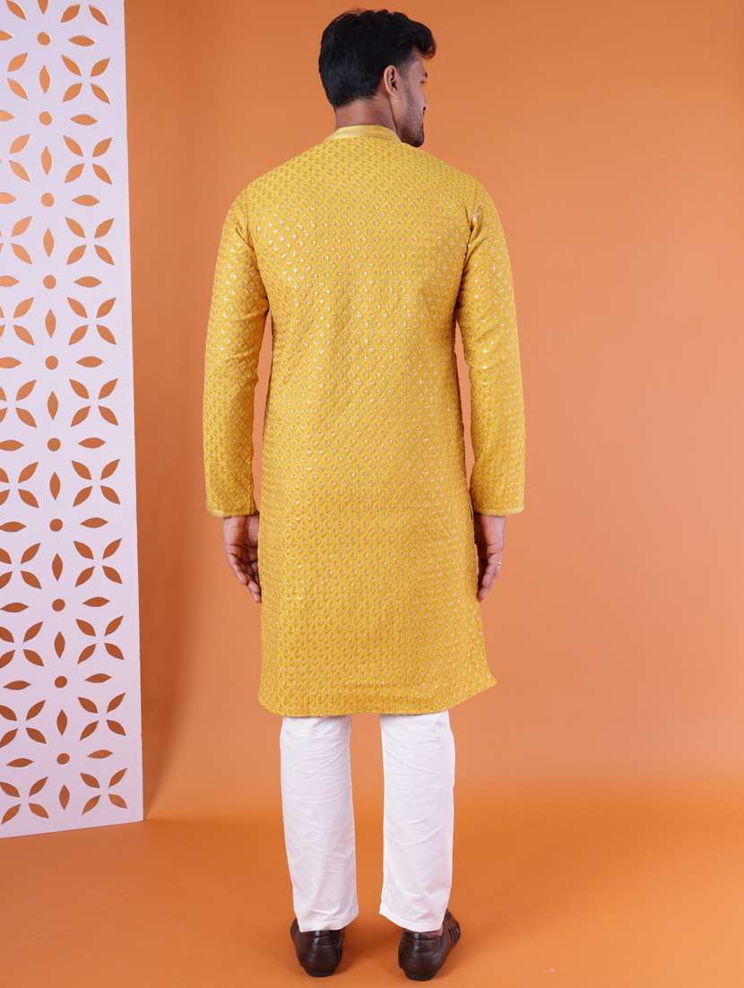 men mandarin neck kurta pyjama ethnic wear set - 22075947 - Standard Image - 4