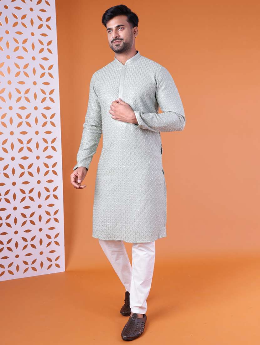 men mandarin neck kurta pyjama ethnic wear set - 22075948 - Standard Image - 1