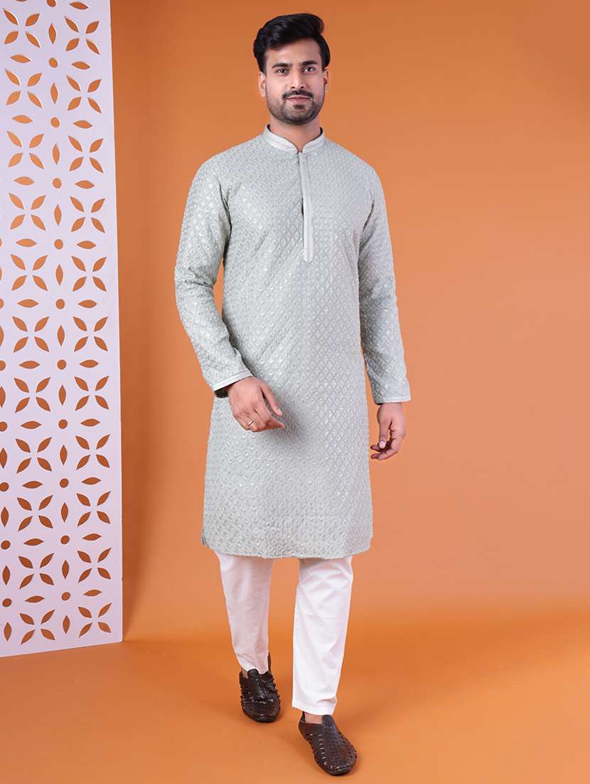 men mandarin neck kurta pyjama ethnic wear set - 22075948 - Standard Image - 4