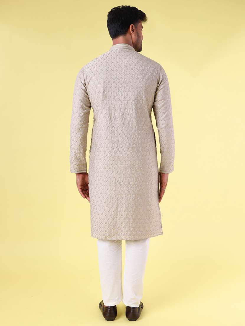 men mandarin neck kurta pyjama ethnic wear set - 22075949 - Standard Image - 4