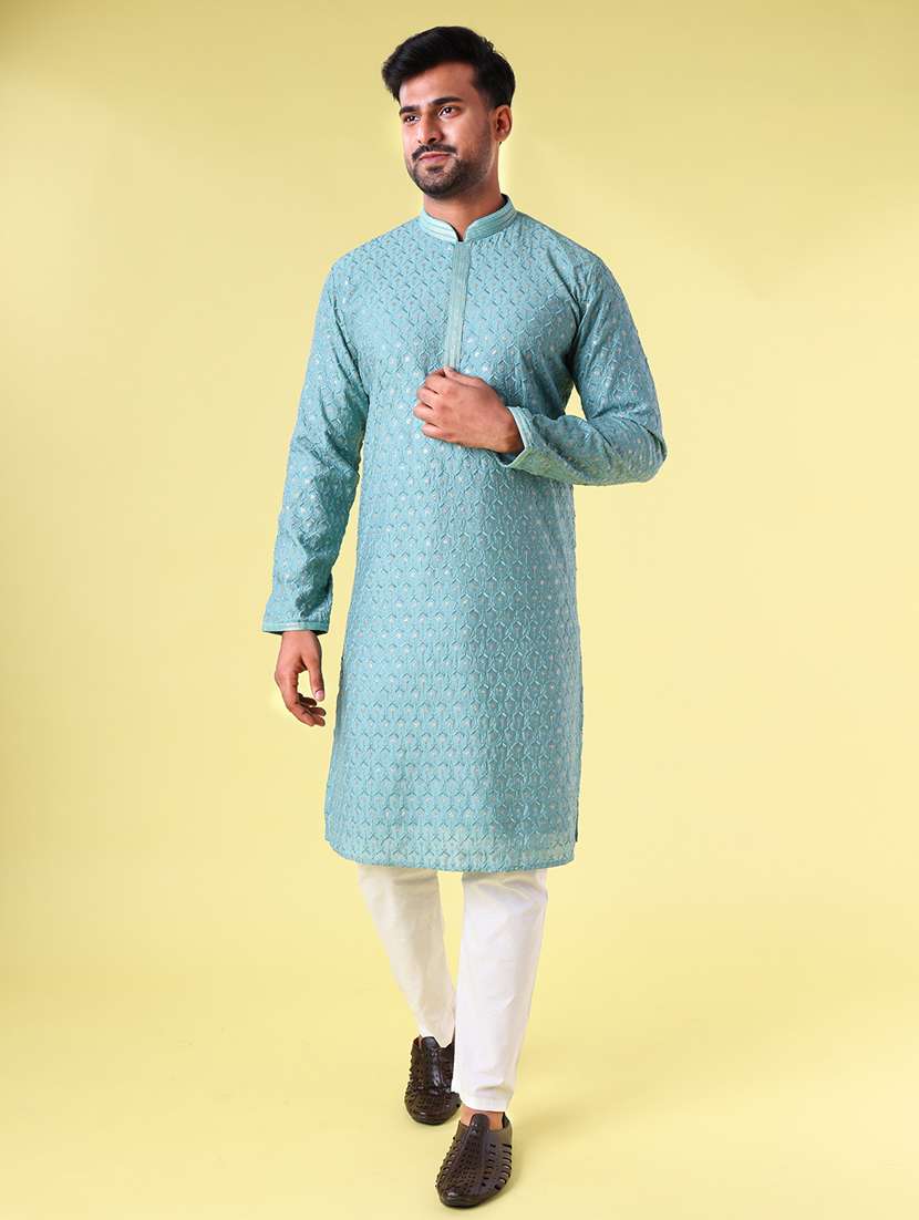 men mandarin neck kurta pyjama ethnic wear set - 22075950 - Standard Image - 1