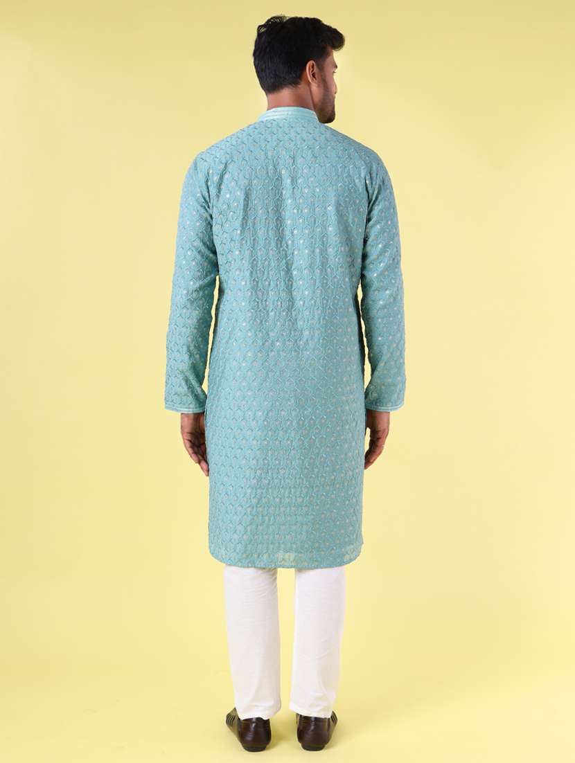men mandarin neck kurta pyjama ethnic wear set - 22075950 - Standard Image - 4