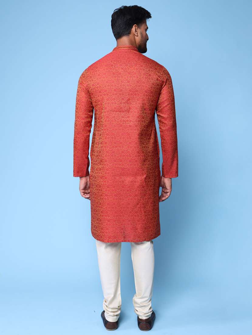 men mandarin neck kurta pyjama ethnic wear set - 22075951 - Standard Image - 4