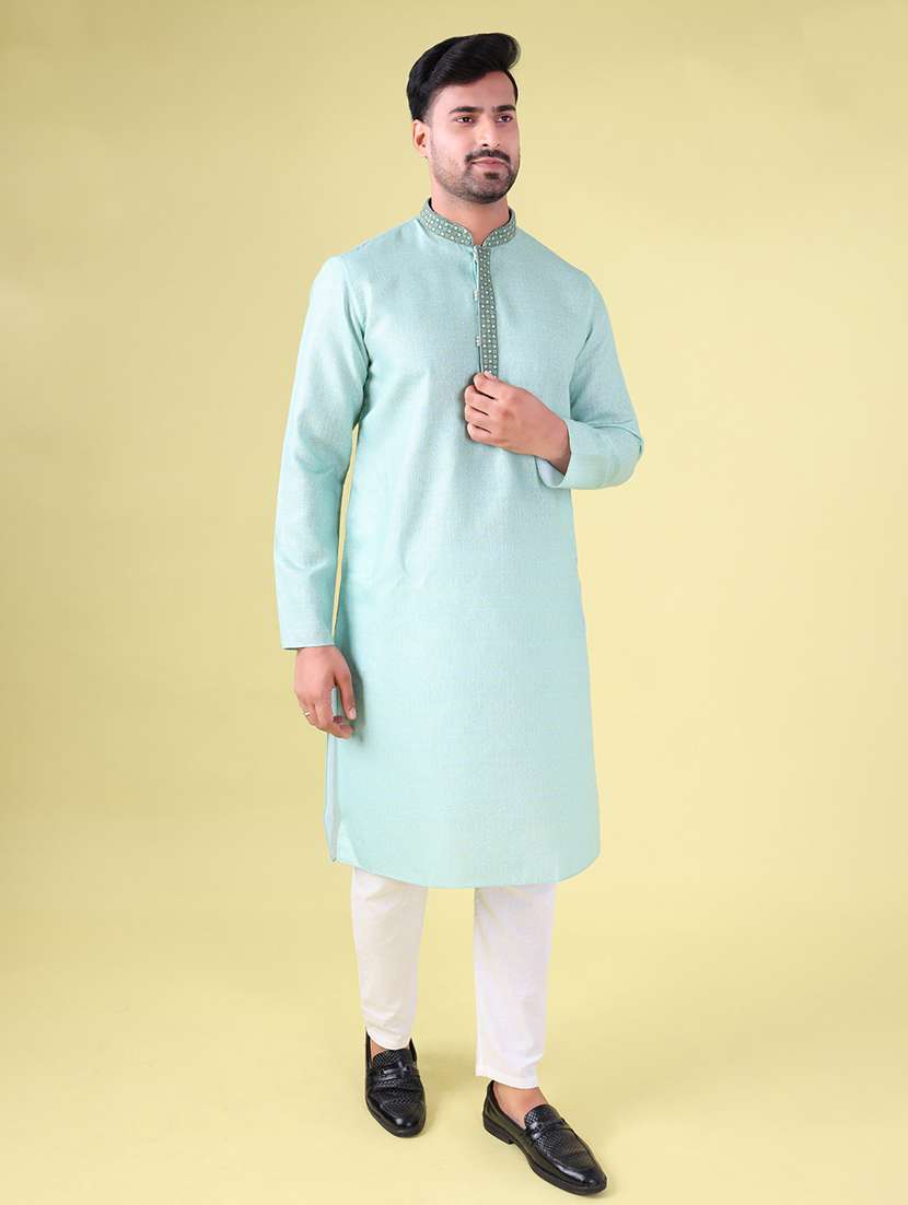 men mandarin neck kurta pyjama ethnic wear set - 22075954 - Standard Image - 1