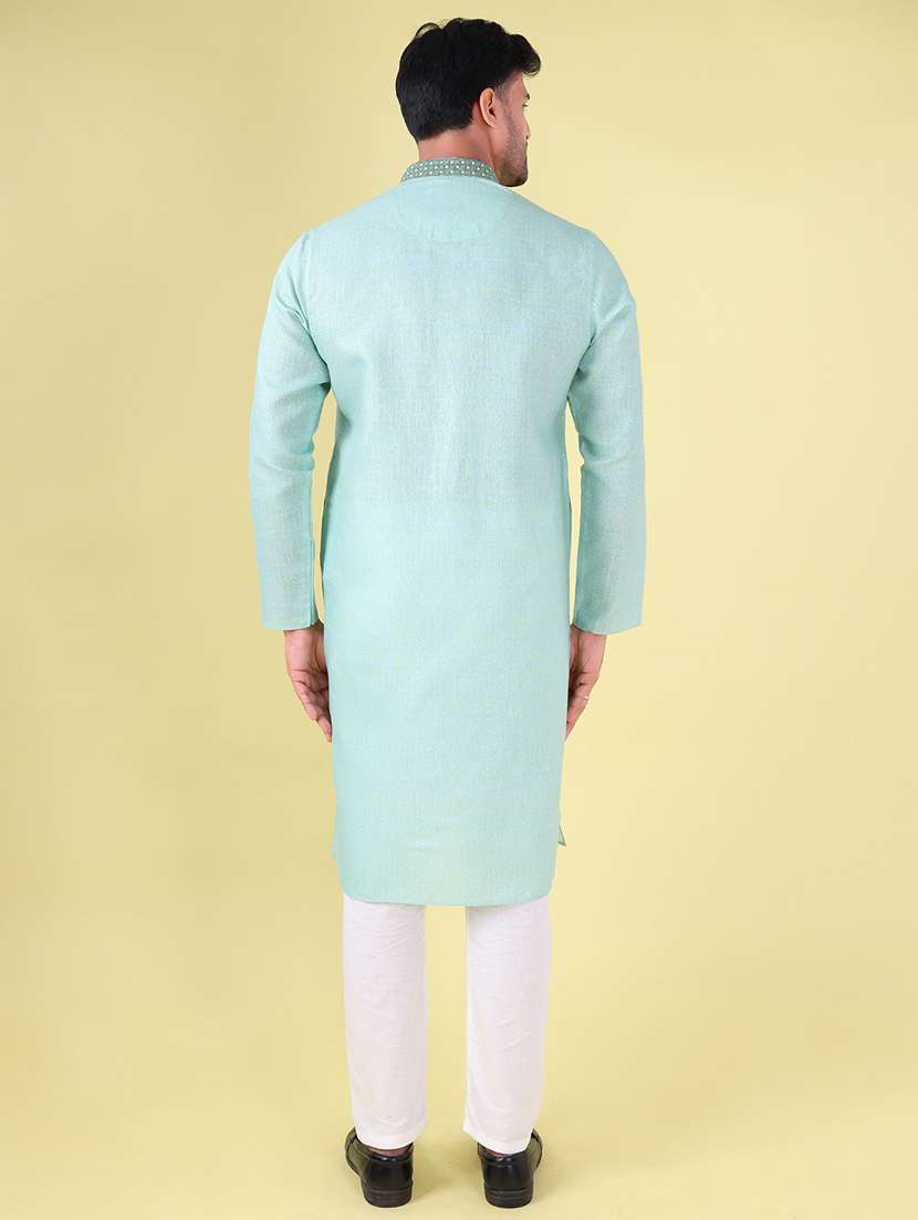men mandarin neck kurta pyjama ethnic wear set - 22075954 - Standard Image - 4