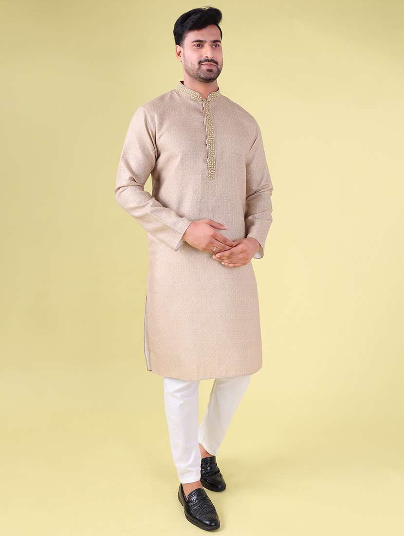 men mandarin neck kurta pyjama ethnic wear set - 22075955 - Standard Image - 1