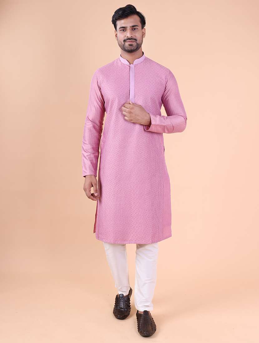men mandarin neck kurta pyjama ethnic wear set - 22075962 - Standard Image - 1