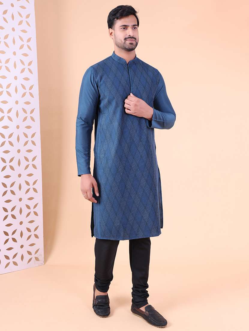 men mandarin neck kurta pyjama ethnic wear set - 22075968 -  Standard Image - 1
