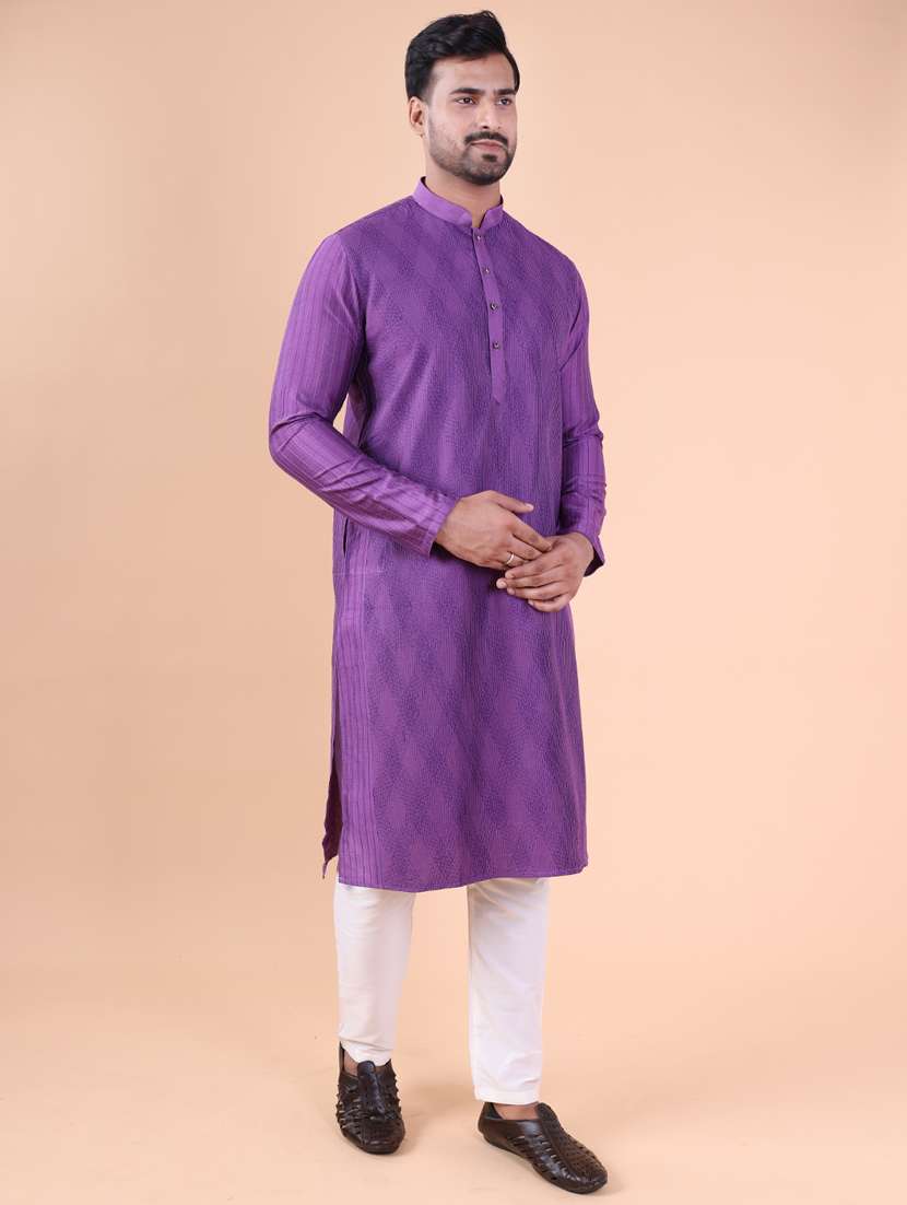 men mandarin neck kurta pyjama ethnic wear set - 22075972 - Standard Image - 1
