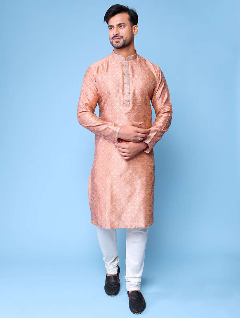 men mandarin neck kurta pyjama ethnic wear set - 22075978 -  Standard Image - 4