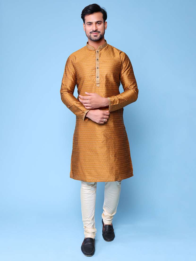 men mandarin neck kurta pyjama ethnic wear set - 22075998 - Standard Image - 1