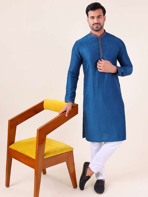 men mandarin neck kurta pyjama ethnic wear set - 22076000 - Standard Image - 0