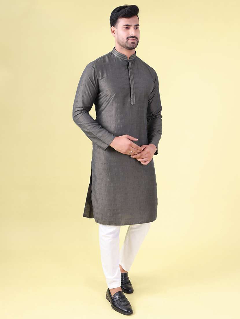 men mandarin neck kurta pyjama ethnic wear set - 22076010 - Standard Image - 1