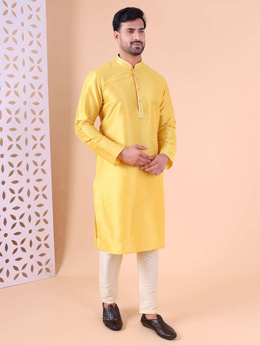 men mandarin neck kurta pyjama ethnic wear set - 22076014 - Standard Image - 1