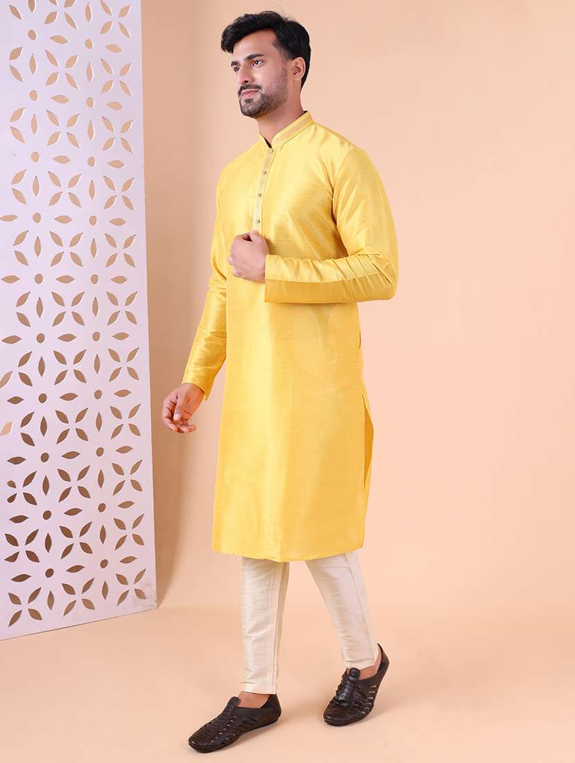men mandarin neck kurta pyjama ethnic wear set - 22076014 - Standard Image - 4