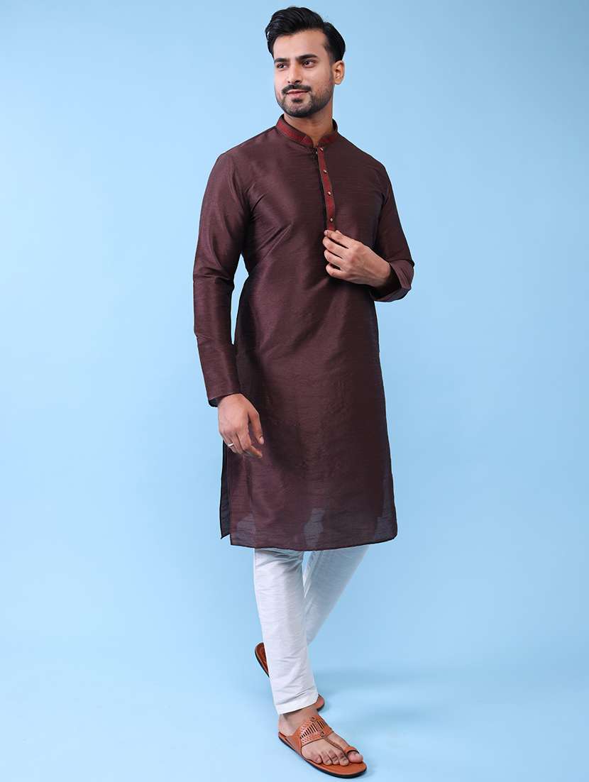 men mandarin neck kurta pyjama ethnic wear set - 22076015 - Standard Image - 1