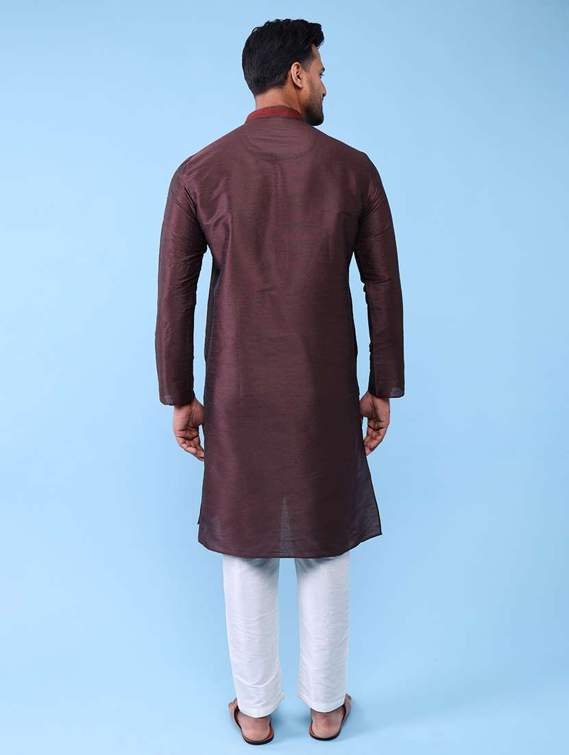 men mandarin neck kurta pyjama ethnic wear set - 22076015 - Standard Image - 4
