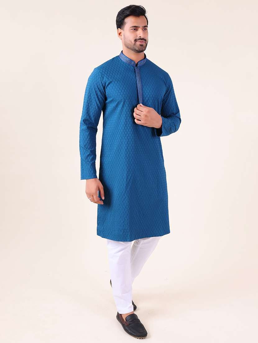 men mandarin neck kurta pyjama ethnic wear set - 22076016 -  Standard Image - 1