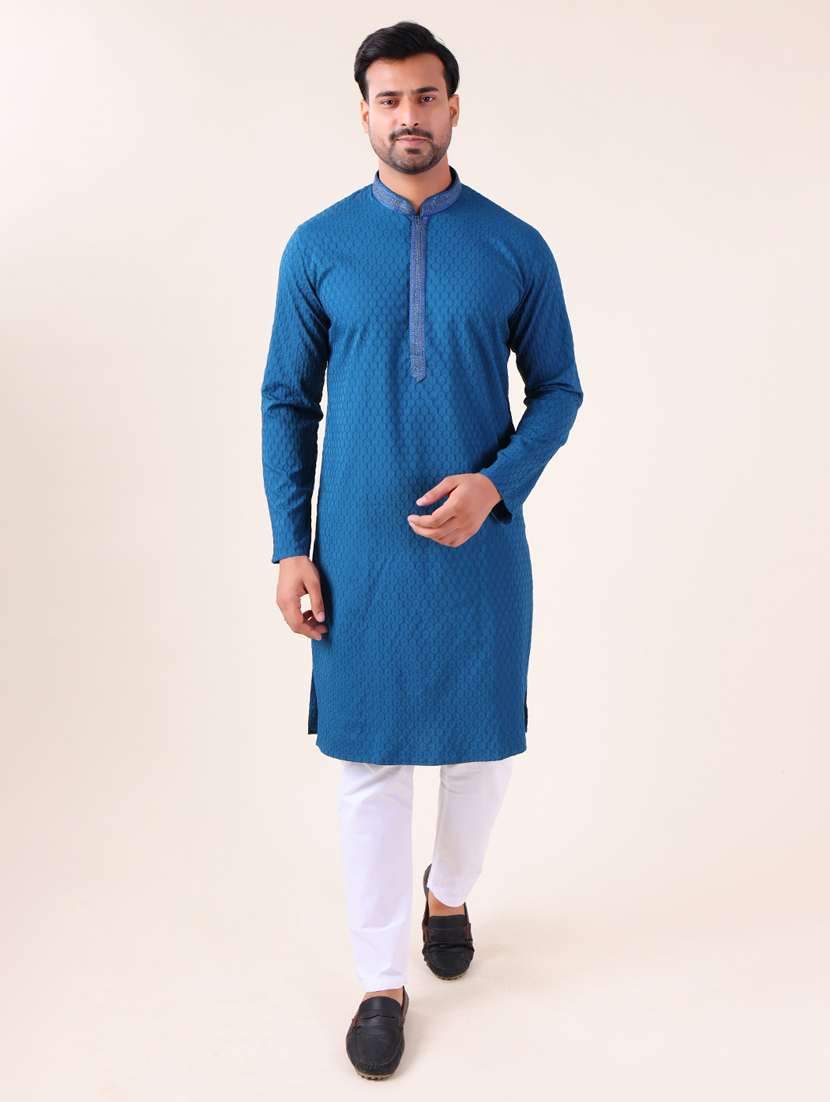 men mandarin neck kurta pyjama ethnic wear set - 22076016 - Standard Image - 4