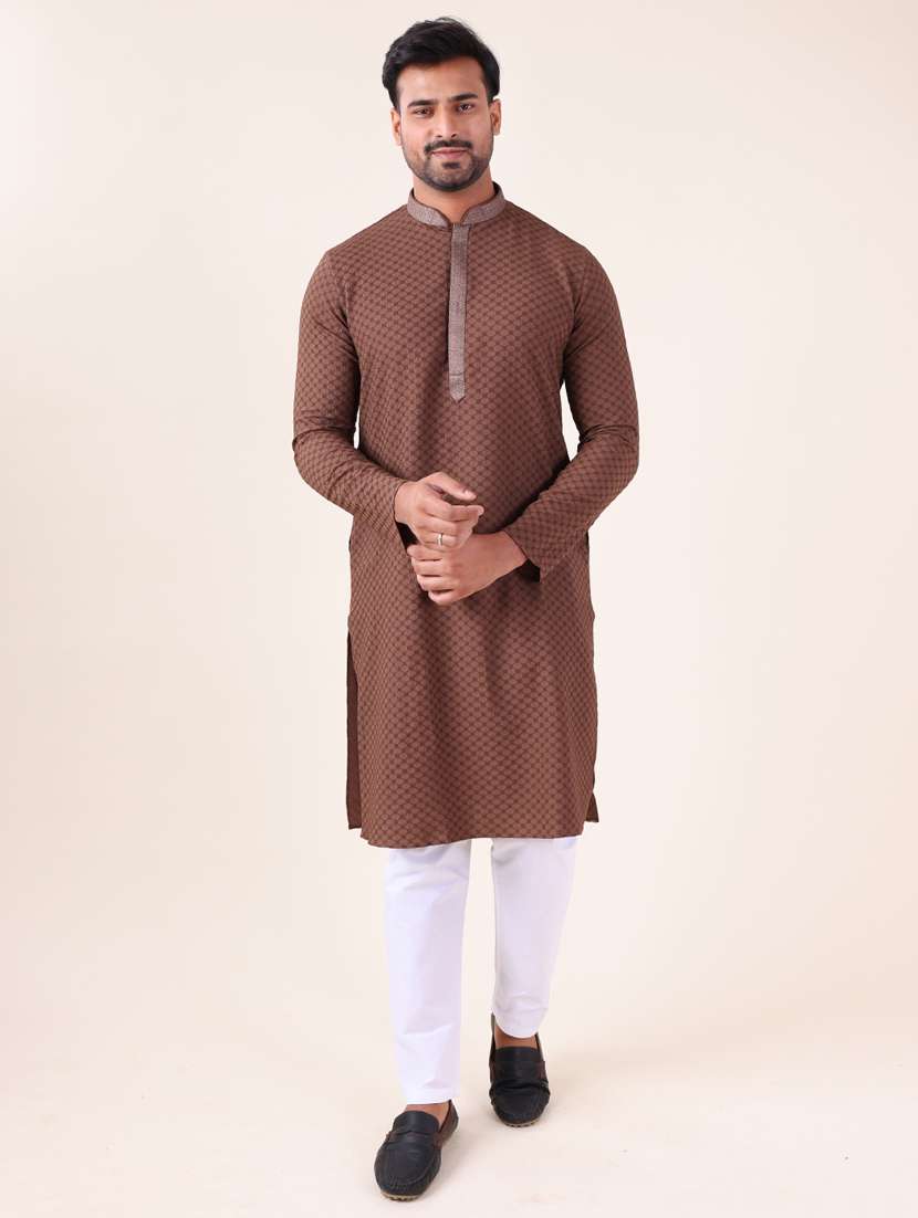 men mandarin neck kurta pyjama ethnic wear set - 22076017 - Standard Image - 1