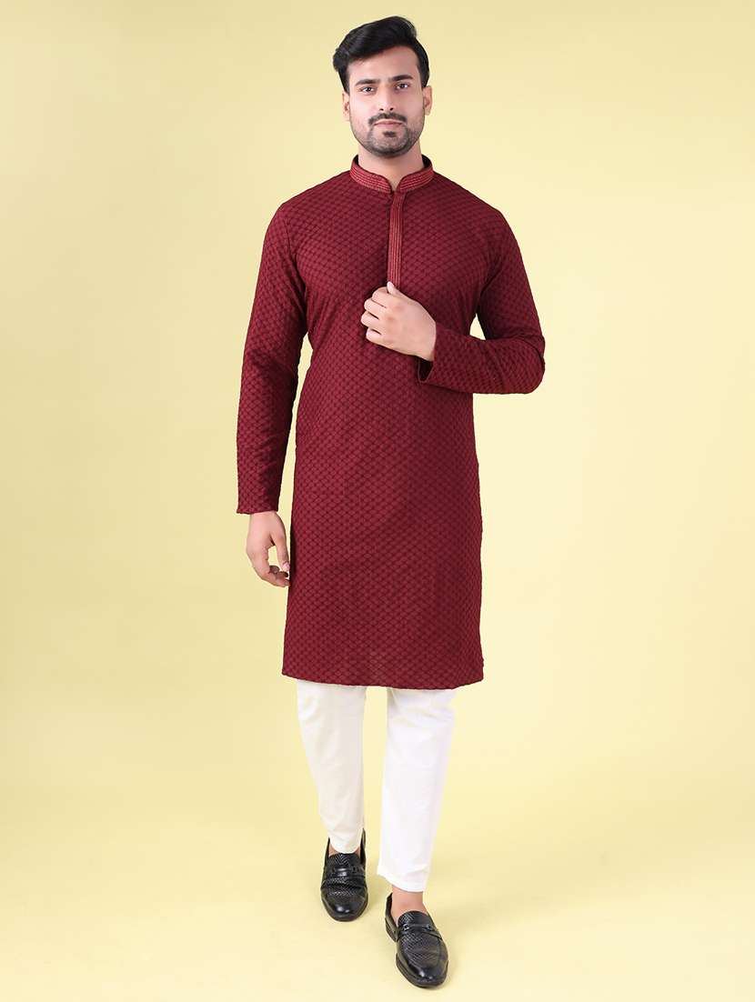 men mandarin neck kurta pyjama ethnic wear set - 22076018 - Standard Image - 1