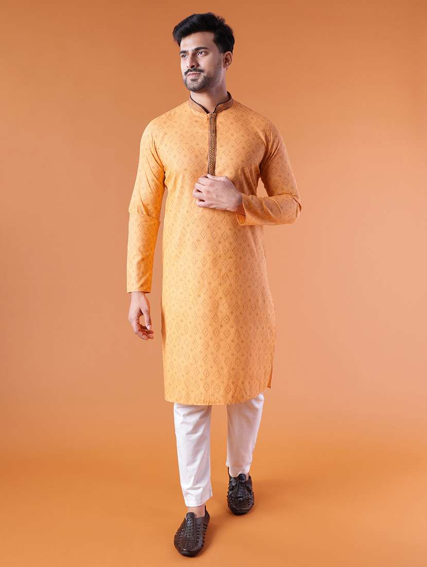 men mandarin neck kurta pyjama ethnic wear set - 22076019 - Standard Image - 1