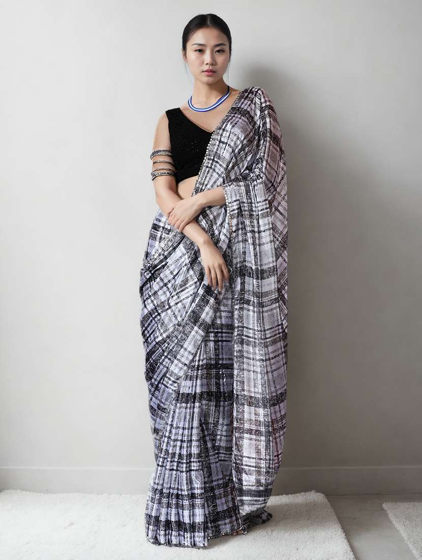 women geometric printed ready to wear saree with blouse