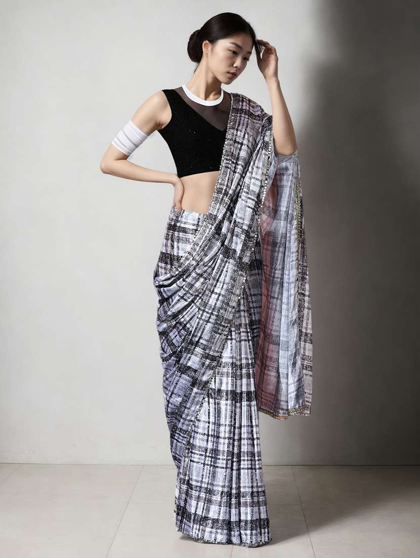 women geometric printed ready to wear saree with blouse - 22076028 -  Standard Image - 1