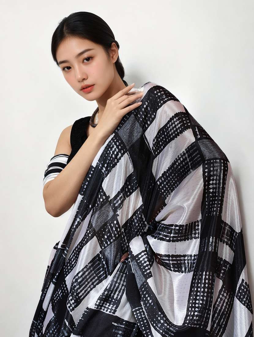 women geometric printed ready to wear saree with blouse - 22076029 -  Standard Image - 1