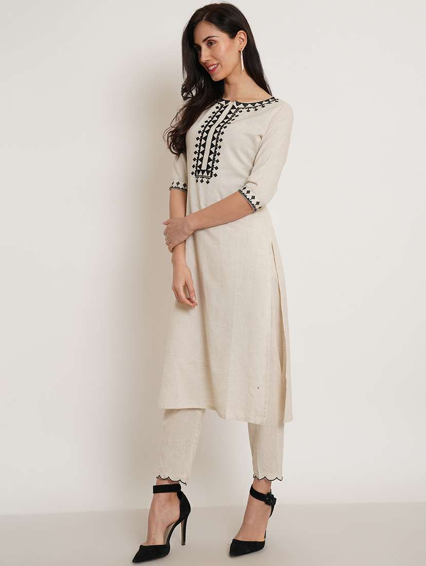women embroidered three quarter sleeve kurta pant set - 22076292 -  Standard Image - 1