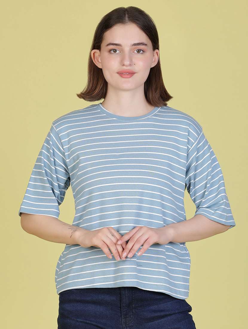 women striped short sleeve regular fit t-shirt - 22076314 -  Standard Image - 1