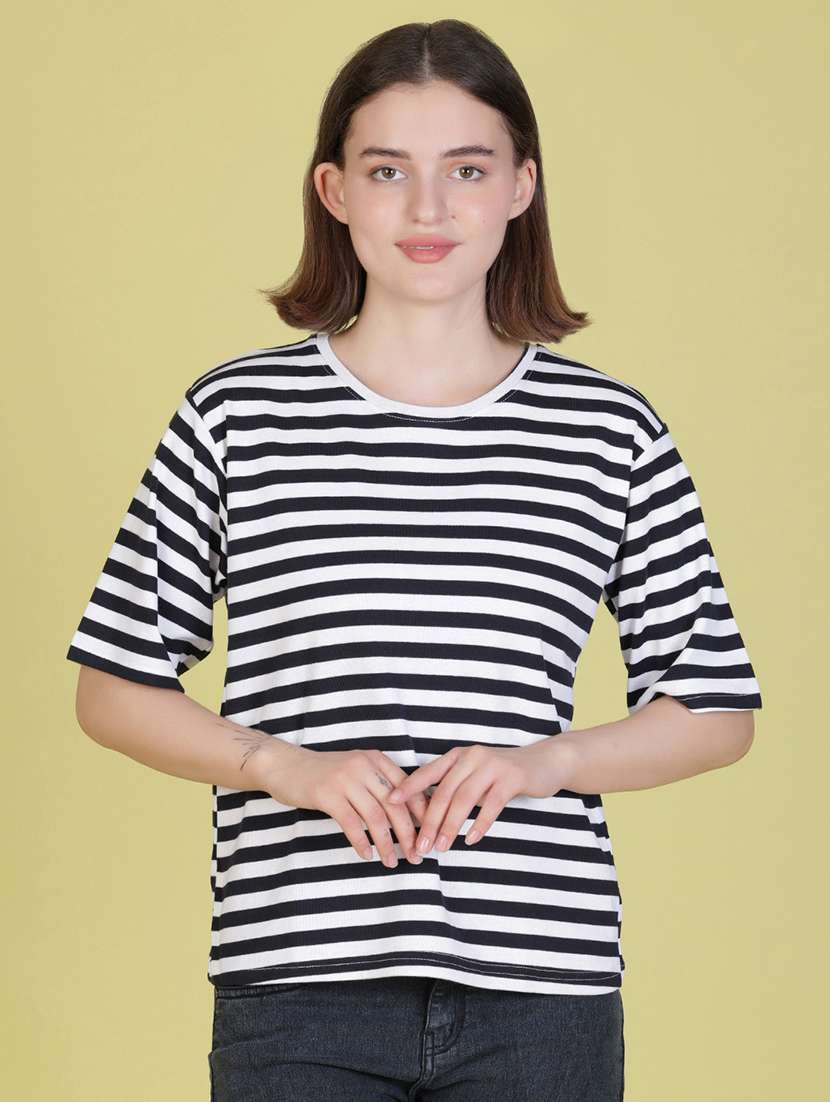 women striped short sleeve regular fit t-shirt