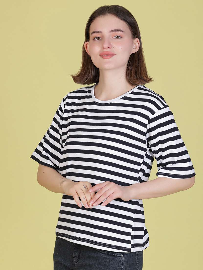 women striped short sleeve regular fit t-shirt - 22076315 -  Standard Image - 1